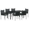 vidaXL Vrtni set za objed 7 pcs Crna i Siva PE ratan