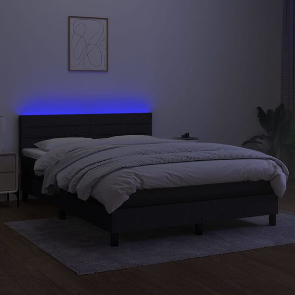 vidaXL Krevet box spring s madracem LED crni 140x190 cm od tkanine