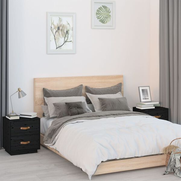 vidaXL Noćni ormarići 2 kom crna 40 x 34 x 45 cm od masivne borovine