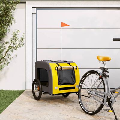 vidaXL Prikolica za bicikl za ljubimce žuto-siva od tkanine i željeza