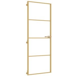 vidaXL Sobna vrata tanka zlatna 76x201,5 cm kaljeno staklo i aluminij