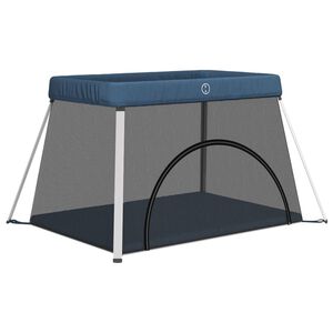 vidaXL Dječja ogradica s madracem modra od lanene tkanine