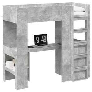 vidaXL Okvir kreveta na kat s stolom Betonski sivi 75 x 190 cm