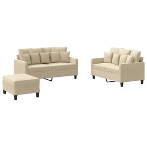 vidaXL 3-dijelni set sofa s jastucima krem od tkanine