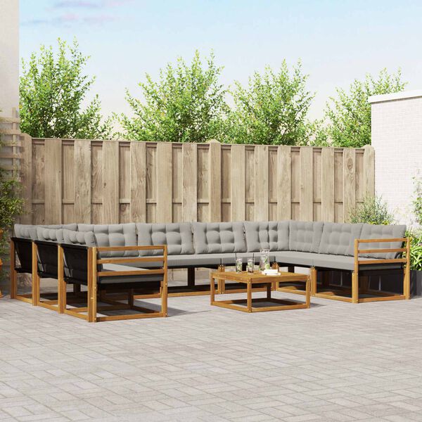 vidaXL Set vanjskih sofa s jastukom 10 pcs Prirodna i svijetlo siva