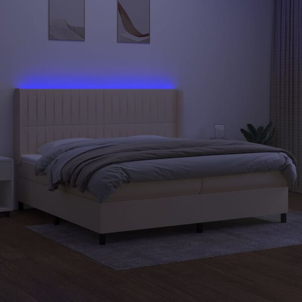 vidaXL Krevet box spring s madracem LED krem 200x200 cm od tkanine