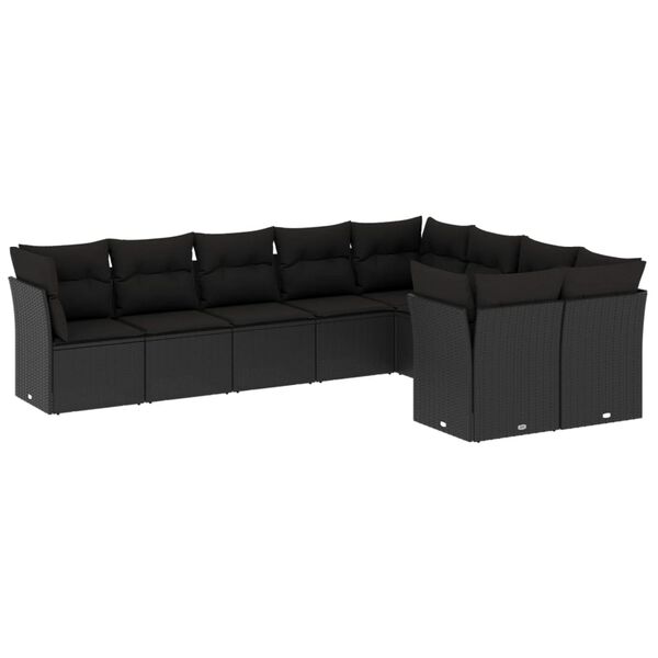 vidaXL 9-dijelni set vrtnih sofa s jastucima crni od poliratana