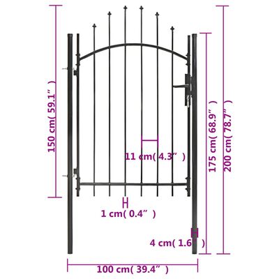 vidaXL Vrtna vrata za ogradu čelična 1 x 2 m crna