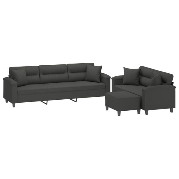 vidaXL 3-dijelni set sofa s jastucima tamnosivi od mikrovlakana