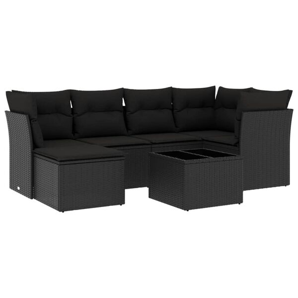 vidaXL 7-dijelni set vrtnih sofa od poliratana s jastucima crni
