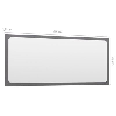 vidaXL Kupaonsko ogledalo sjajno sivo 90x1,5x37 cm konstruirano drvo