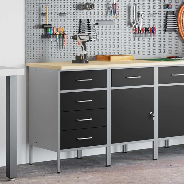 vidaXL Radni ormar s ladicama 2 pcs Crna i Siva 75 x 45 x 85 cm