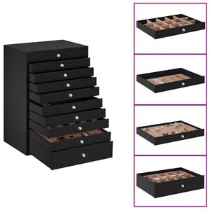 vidaXL Kutija za nakit 10 slojeva s držačima za satove crna 29x20,5x40,5 cm