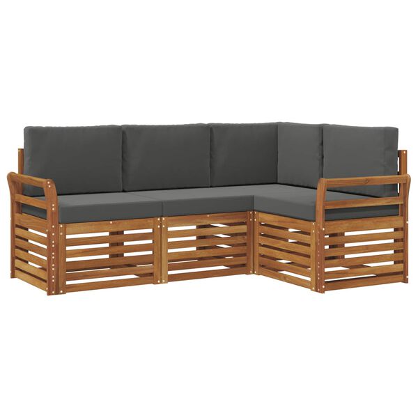 vidaXL Setovi sofa 4 pcs Prirodna i antracit Čvrsto drvo akacije