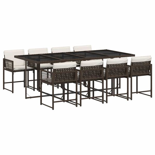 vidaXL 9-dijelni vrtni blagovaonski set s jastucima poliratan smeđi