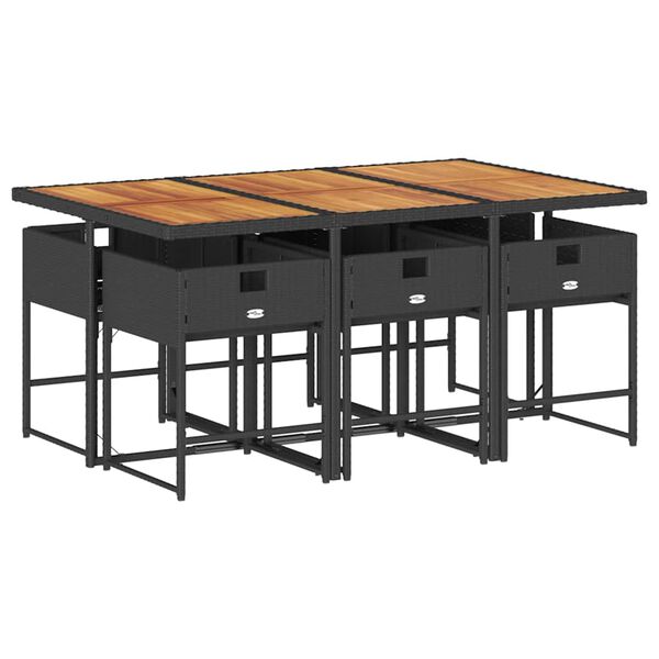 vidaXL 7-dijelni vrtni blagovaonski set s jastucima crni od poliratana