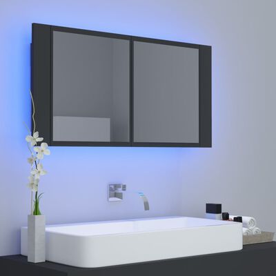vidaXL LED kupaonski ormarić s ogledalom sivi 90x12x45 cm akrilni