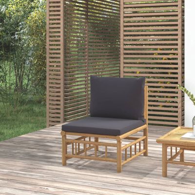 vidaXL Srednja vrtna sofa od bambusa s tamnosivim jastucima