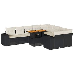 vidaXL 10-dijelni set vrtnih sofa s jastucima crni poliratana bagrem