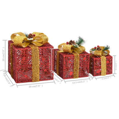 vidaXL Ukrasne božićne kutije za poklone 3 kom crvene