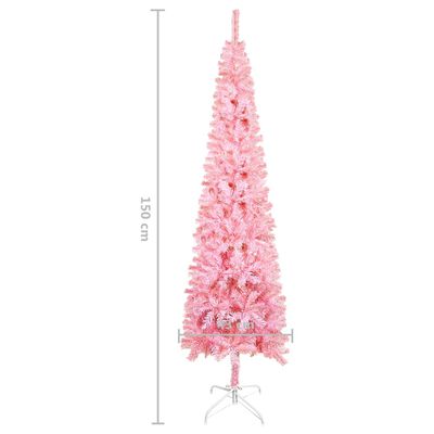 vidaXL Tanko osvijetljeno božićno drvce s kuglicama ružičasto 150 cm