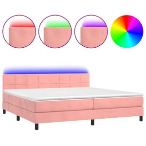 vidaXL Krevet box spring s madracem LED ružičasti 200x200cm bar&scaron;unasti