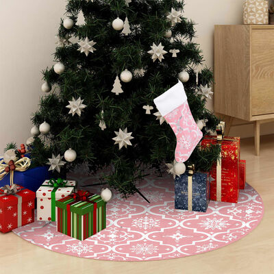 vidaXL Luksuzna podloga za božićno drvce s čarapom ružičasta 150 cm