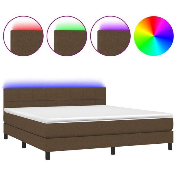 vidaXL Krevet box spring s madracem LED tamnosmeđi 180x200 cm tkanina