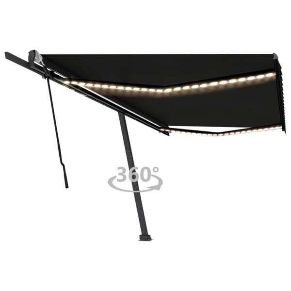 vidaXL Tenda na ručno uvlačenje s LED svjetlima 500 x 300 cm antracit