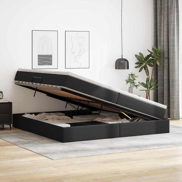 vidaXL Krevet s madracem i skladi&scaron;tem Crna 200 x 200 cm Lažna koža