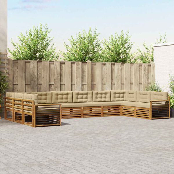 vidaXL Setovi sofa 10 pcs Prirodna i bež Čvrsto drvo akacije