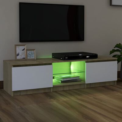 vidaXL TV ormarić s LED svjetlima bijeli i boja hrasta 140x40x35,5 cm