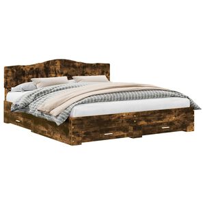 vidaXL Krevetna konstrukcija s uzglavljem Dimljeni hrast 200 x 200 cm