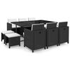 vidaXL 11-dijelni vrtni blagovaonski set od poliratana s jastucima crni