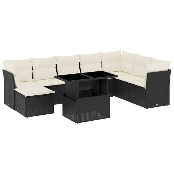 vidaXL 9-dijelni set vrtnih sofa s jastucima crni od poliratana