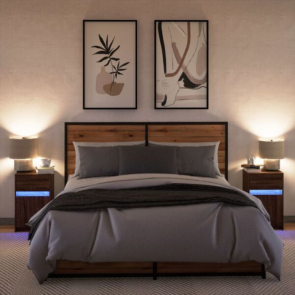 vidaXL Noćni ormarići s LED svjetlima 2 kom boja smeđeg hrasta