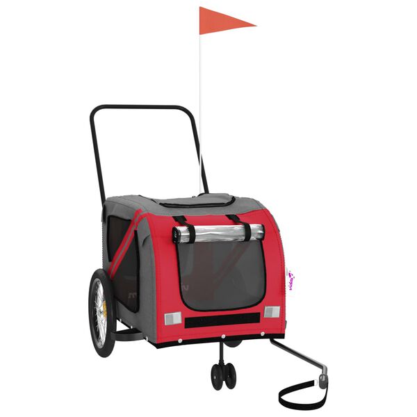 vidaXL Prikolica za bicikl za ljubimce crveno-siva tkanina i željezo