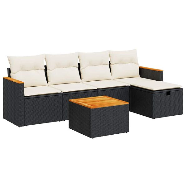 vidaXL 6-dijelni set vrtnih sofa s jastucima crni od poliratana