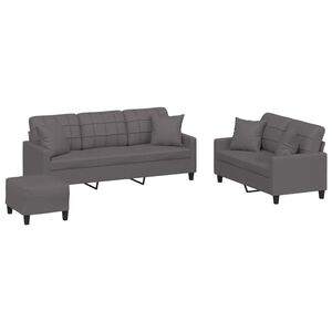 vidaXL 3-dijelni set sofa s jastucima sivi od umjetne kože