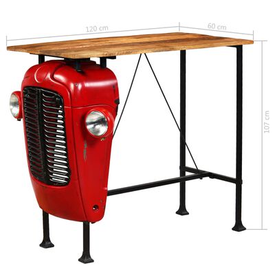 vidaXL Barski stol u obliku traktora od masivnog drva manga crveni 60 x 120 x 107 cm