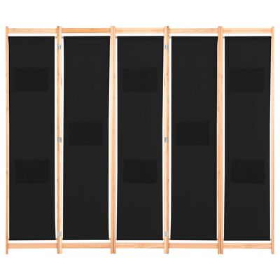 vidaXL Sobna pregrada s 5 panela od tkanine 200 x 170 x 4 cm crna