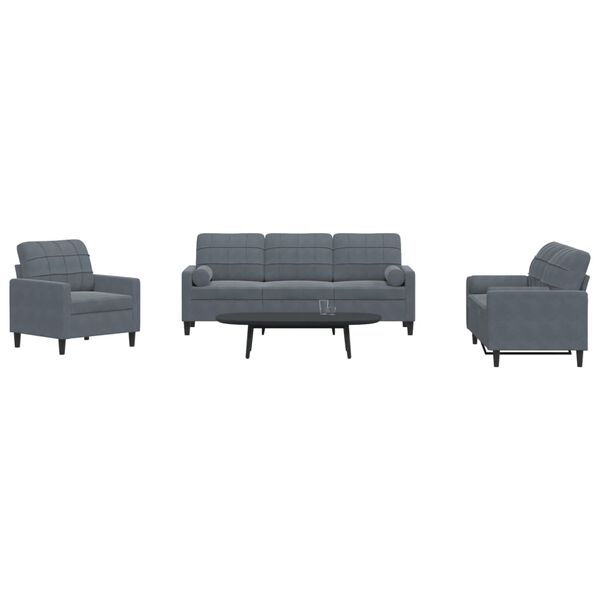 vidaXL 3-dijelni set sofa s jastucima tamnosivi bar&scaron;unasti