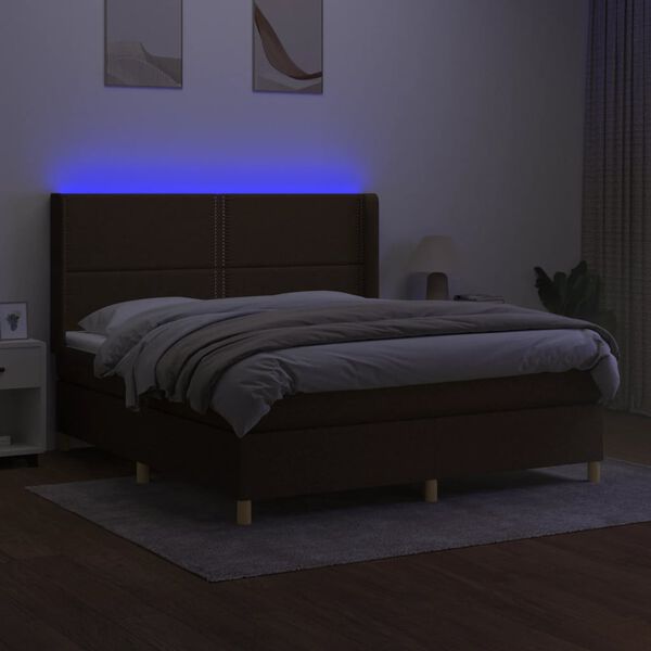 vidaXL Krevet box spring s madracem LED tamnosmeđi 180x200 cm tkanina