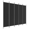 vidaXL Sobna pregrada s 5 panela crna 250x200 cm od tkanine