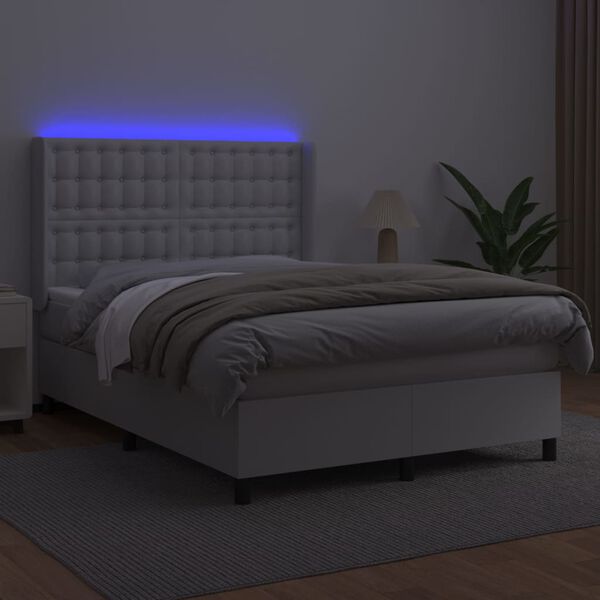 vidaXL Krevet box spring s madracem LED bijeli 140x190 cm umjetna koža
