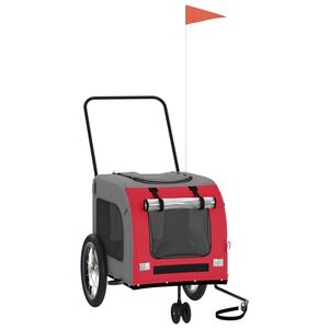 vidaXL Prikolica za bicikl za ljubimce crveno-siva tkanina i željezo