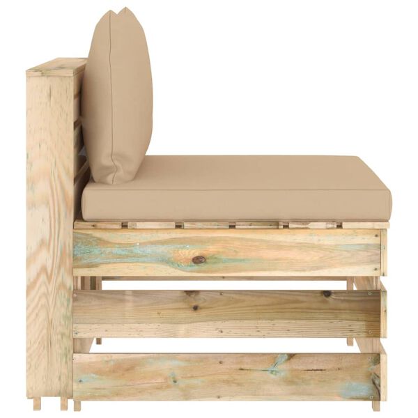vidaXL Modularna srednja sofa s jastucima od zeleno impregniranog drva