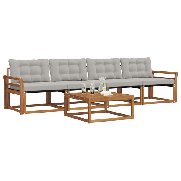 vidaXL Set vanjskih sofa s jastukom 5 pcs Prirodna i svijetlo siva