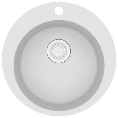 vidaXL Granitni kuhinjski sudoper s jednom kadicom okrugli bijeli