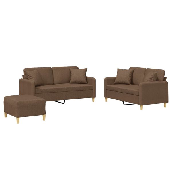 vidaXL 3-dijelni set sofa s jastucima smeđi od tkanine
